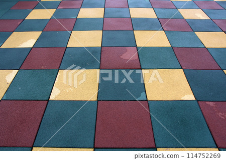 Floor covered with colorful tiles Floor covered with colorful tiles 114752269