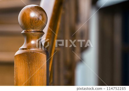Close-up detail of brown wooden stairs Close-up detail of brown wooden stairs 114752285