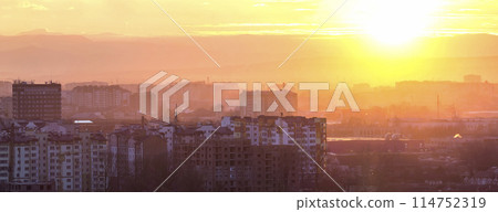 Panoramic view of beautiful sunset over Ivano-Frankivsk city, Ukraine 114752319