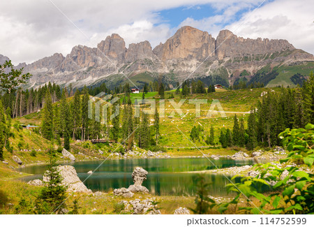Karersee and Dolomites in background 114752599
