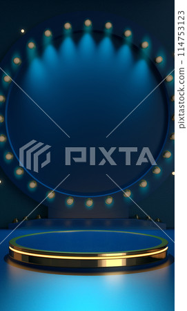 Blue stage design with surrounding lights 114753123
