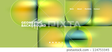 Circles and lines. Bright colorful geometry with glassmorphism effect. Vector Illustration For Wallpaper, Banner, Background, Card, Book Illustration, landing page 114753345