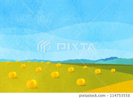 Landscape illustration with straw rolls Landscape illustration with straw rolls 114753558