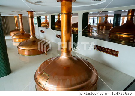 Tanks for storage and fermentation of beer in beer factory 114753650