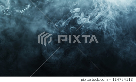 Smoke fills a dark background with copy space around it. 114754118