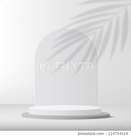 3d white color podium and minimal white wall scene Vector 114754524