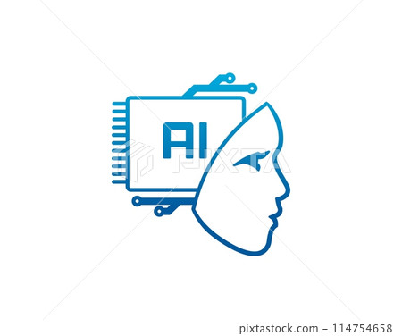 Artificial Intelligence icon, machine learning symbol of AI head with brain chipset, vector emblem. Artificial Intelligence and digital mind technology icon of AI head with computer chip of innovation Artificial Intelligence icon, machine learning symbol of AI head with brain chipset, vector emblem. Artificial Intelligence and digital mind technology icon of AI head with computer chip of innovation 114754658