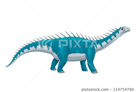 Cartoon Barapasaurus dinosaur character. Isolated vector large herbivorous dino from the early Jurassic period, known for its long neck, tail, and spike on back. Ancient prehistoric reptile animal 114754780