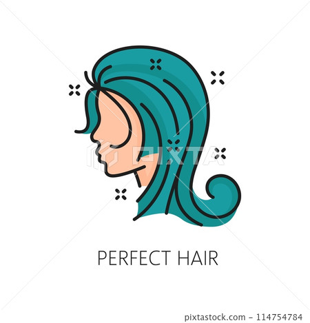 Perfect hair care and treatment line color icon. Spa salon or bathroom cosmetics outline icon, woman beauty treatment or hair health styling and grow product thin line vector pictogram or symbol 114754784