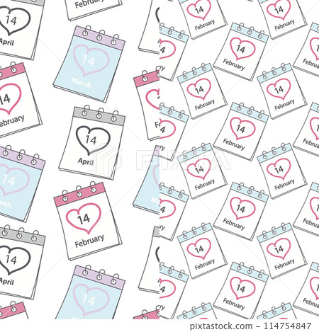 Calendar pages seamless patterns with St Valentines Day, White and Black Day date. Set of 2. Texture 114754847