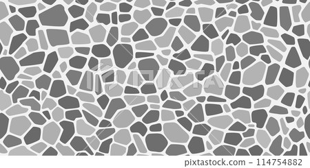 Grey gravel and pebble mosaic stone pattern with paving texture, vector seamless background. Abstract gravel tile or cobblestone pavement pattern with irregular random fragments of gray pebble stones Grey gravel and pebble mosaic stone pattern with paving texture, vector seamless background. Abstract gravel tile or cobblestone pavement pattern with irregular random fragments of gray pebble stones 114754882