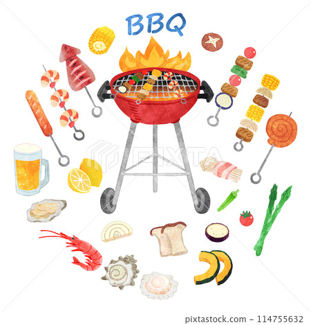 手繪水彩燒烤圖像插圖圓形 114755632