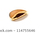 Dorayaki, a digital painting of Japanese pan cake with azuki red bean sweet pastry illustration isolated on white background. 114755646