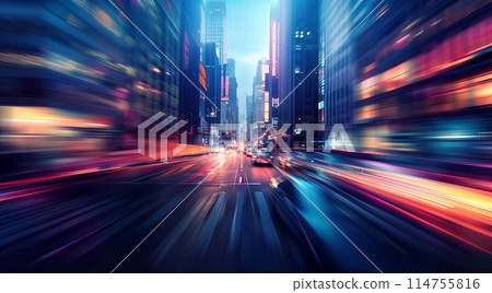 Cityscape background: blurred lights, speed effects - ideal for tech and business. 114755816