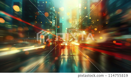 Futuristic cityscape blurred with light streaks for a speedy, tech vibe. Futuristic cityscape blurred with light streaks for a speedy, tech vibe. 114755819