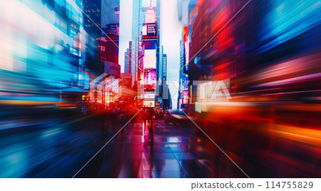 "Futuristic city with smart tech, vibrant red, white, blue buildings showcasing innovation." 114755829