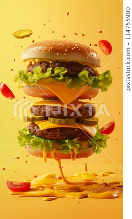 "Try our Double Cheeseburger: vivid, high-quality, and mouth-watering!" 114755900