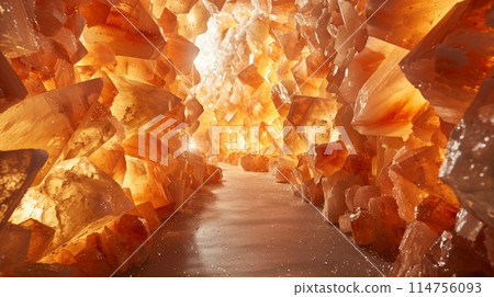 "Use warm artificial light behind wall crystals for 3D integrity and deep glow." 114756093
