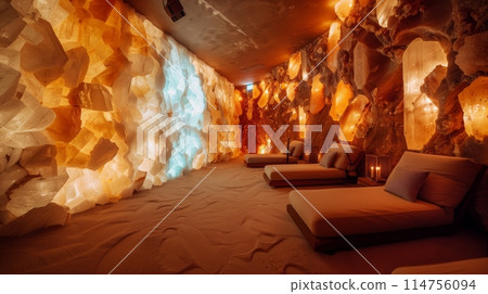 Use warm artificial light to enhance the 3D appearance of salt crystals on walls. 114756094