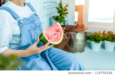 Memories of a summer day: Watermelon and women 114756298