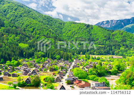 Shirakawa-go, a World Heritage Site in early summer 114756312