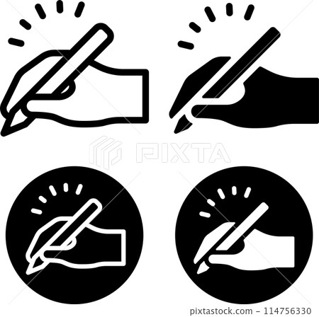 Hand holding a pen icon set Hand holding a pen icon set 114756330