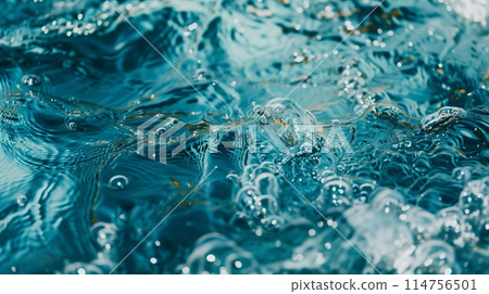 Abstract close-up of deep blue sea shimmering under sunlight. 114756501