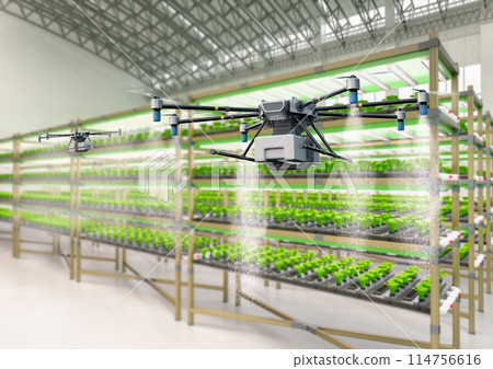 Agriculture technology with drone in greenhouse Agriculture technology with drone in greenhouse 114756616