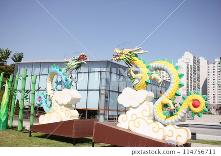Namgang Yudeung Exhibition Center and Park in Jinju-si, South Korea - April 29, 2024 - Namgang Yudeung Exhibition Center and Park in Jinju-si, Gyeongsangnam-do, South Korea is a beautiful art park tha Namgang Yudeung Exhibition Center and Park in Jinju-si, South Korea - April 29, 2024 - Namgang Yudeung Exhibition Center and Park in Jinju-si, Gyeongsangnam-do, South Korea is a beautiful art park tha 114756711