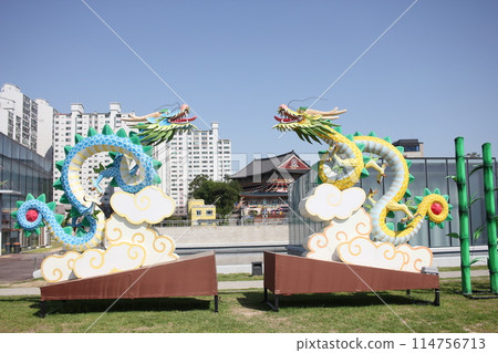 Namgang Yudeung Exhibition Center and Park in Jinju-si, South Korea - April 29, 2024 - Namgang Yudeung Exhibition Center and Park in Jinju-si, Gyeongsangnam-do, South Korea is a beautiful art park tha 114756713
