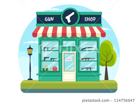 Gun Shop or Hunting Vector Illustration featuring a Rifle, Bullet, Weapon, and Hunting Equipment in a Flat Style Cartoon Background Design Gun Shop or Hunting Vector Illustration featuring a Rifle, Bullet, Weapon, and Hunting Equipment in a Flat Style Cartoon Background Design 114756847
