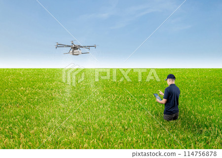 Agriculture technology concept with engineer control drone fly above 114756878