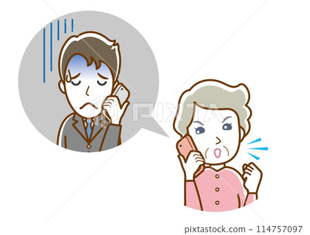 一個憤怒的老婦人在打電話的插圖。 114757097