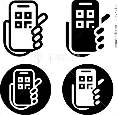 Hand holding a smartphone with a QR code Hand holding a smartphone with a QR code 114757190