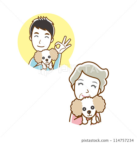 Illustration of a dog and an old lady. 114757234
