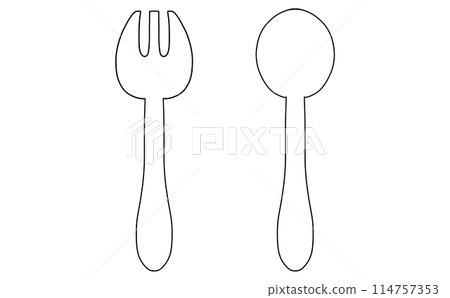 Loose and simple cutlery set of 2, line drawing 114757353