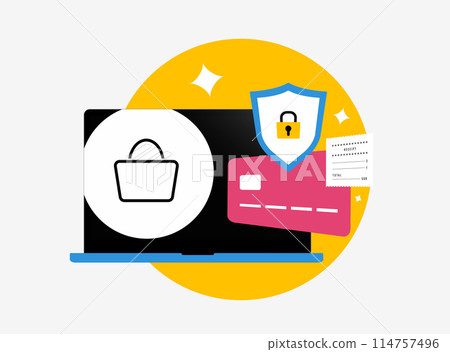 Digital Payments in E-commerce concept. Online payments security risks. Cashless transactions security isolated vector illustration with icons on white background 114757496