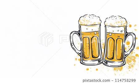Two beer glasses clinking with a white background Two beer glasses clinking with a white background 114758299