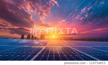 A solar panel array on the roof of a manufacturing facility, promoting renewable energy use A solar panel array on the roof of a manufacturing facility, promoting renewable energy use 114758653