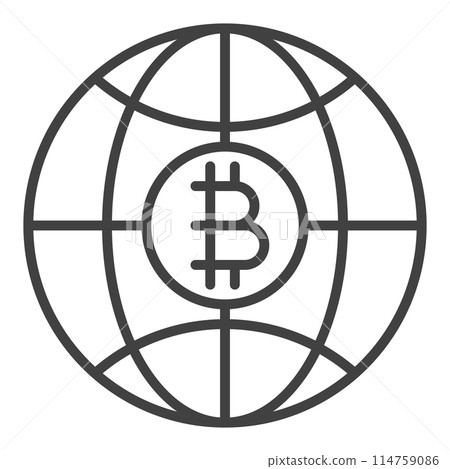 Bitcoin inside Earth vector Globe with Cryptocurrency outline icon or symbol 114759086