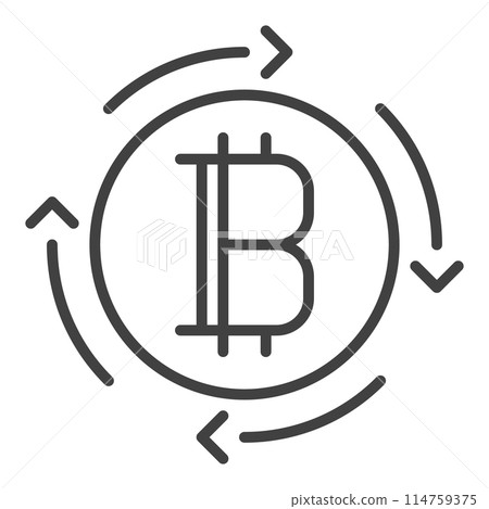 Bitcoin with Arrows vector Crypto Currency round icon or sign in thin line style 114759375