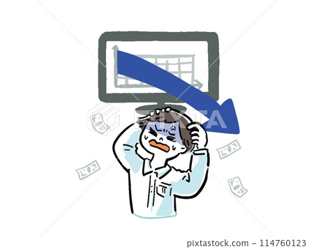 Falling grades Illustration of a man who fails in investment Falling grades Illustration of a man who fails in investment 114760123