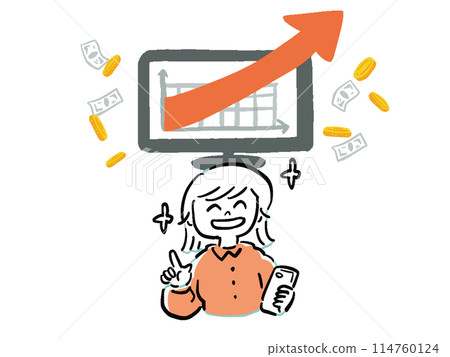 Improve your grades Illustration of a woman with a smartphone who is successful in investing Improve your grades Illustration of a woman with a smartphone who is successful in investing 114760124