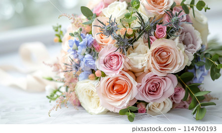 Luxurious wedding bouquet on white background. 114760193
