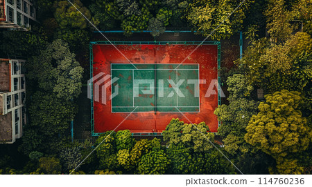 Tennis court Top view. Sport concept. Tennis court background. 114760236