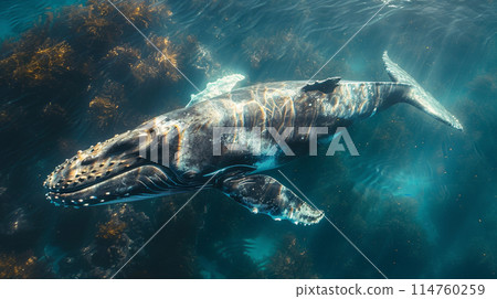Whale in the ocean background. 114760259