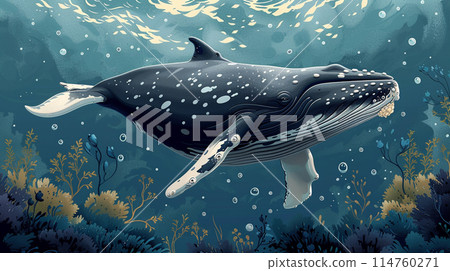 Illustration of Whale on sea background. Illustration of Whale on sea background. 114760271