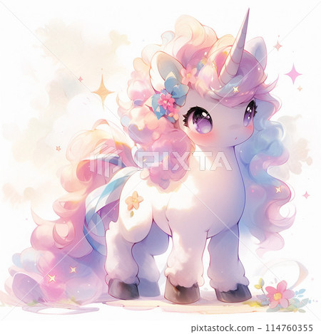 A pink unicorn who loves flowers 114760355