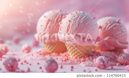 3d render of ice cream on pastel background 3d render of ice cream on pastel background 114760415
