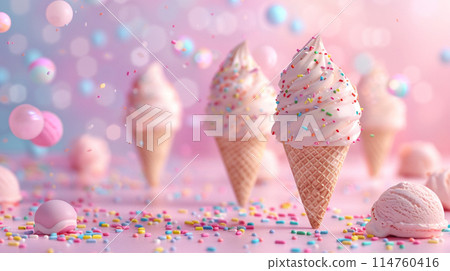 3d render of ice cream on pastel background 3d render of ice cream on pastel background 114760416